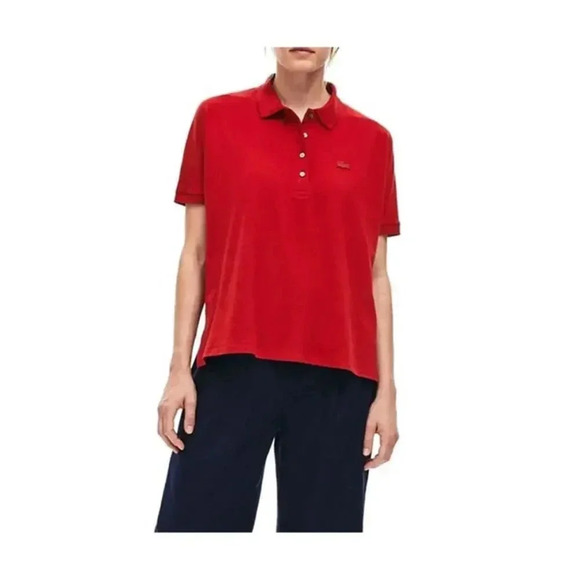 Lacoste Tops - NEW Lacoste Pique Polo Shirt Short Sleeve Relaxed Fit Stretch Red Womens XS